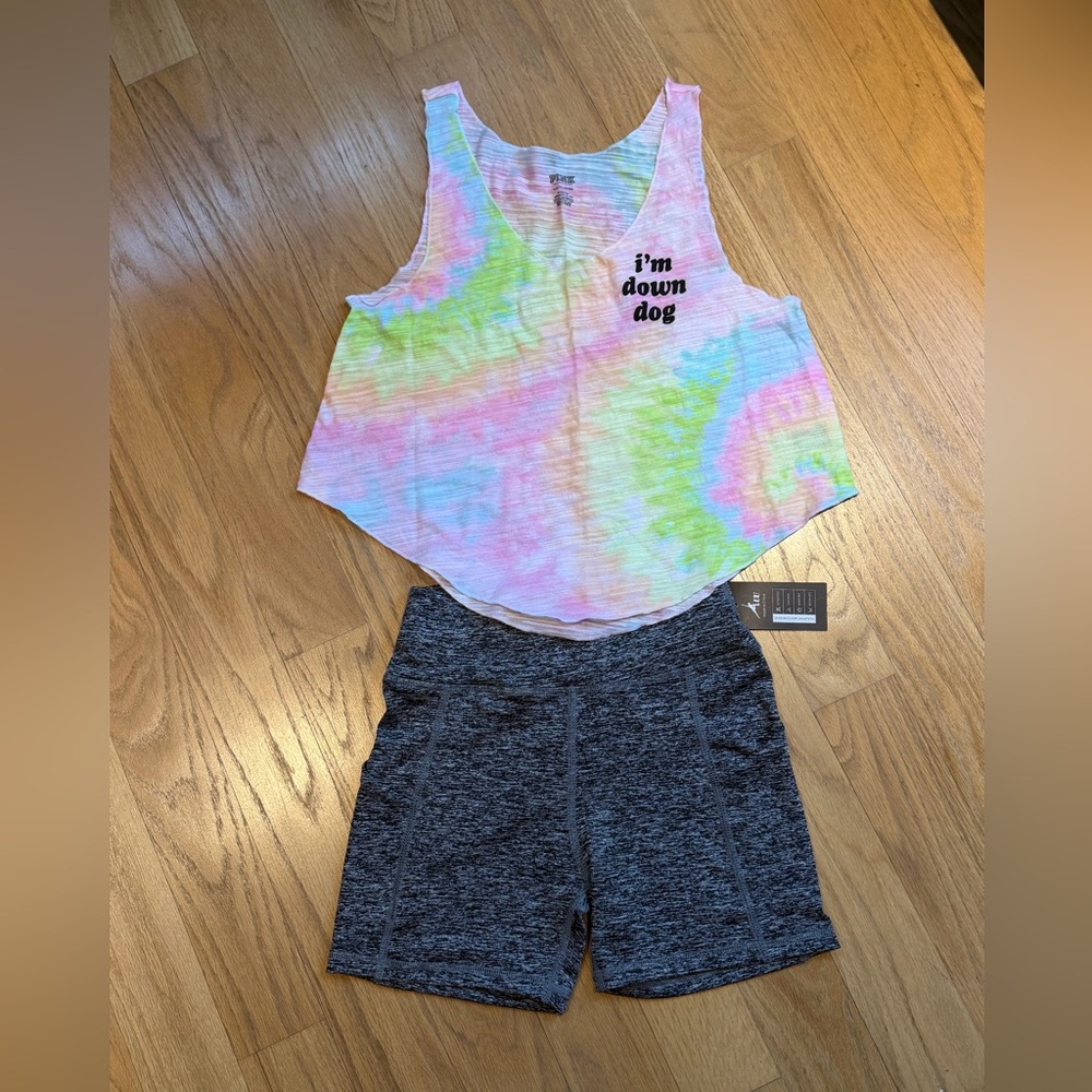 Workout Set, Yoga Shorts (UU) NWT & Tank (Pink) New No Tag, Sz Small, Super Cute